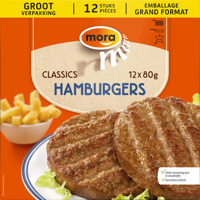Hamburgers Xtra Groot (12 stuks) (Doos, 12 × 80g)
