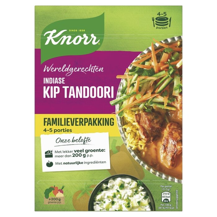 Knorr Wereldgerechten Maaltijdpakket Indiase Kip Tandoori XXL 4-5 Personen (Doos, 400g)