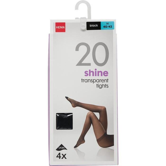 HEMA Panty Shine Transparent 20 Denier Zwart Maat M 40/42 4 Stuks (118g)