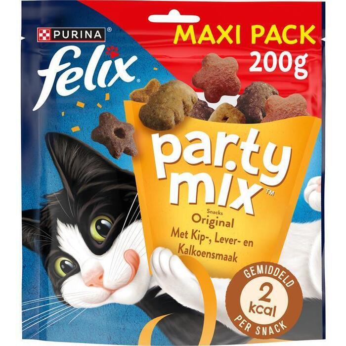 PURINA® FELIX Party Mix Snacks Original met Kip-, Lever- & Kalkoensmaak 200 g (Zak, 200g)