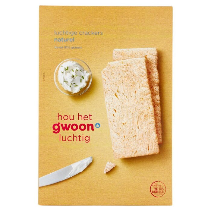 g'woon Luchtige crackers naturel (doos, 125g)
