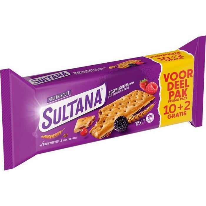 Sultana FruitBiscuit Bosvruchten Smaak Voordeelpak Promo Pack 10 + 2 Stuks 523 g (523g)