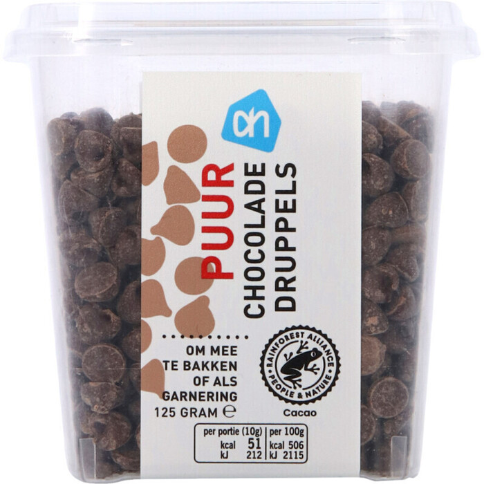 AH Puur chocolade druppels (125g)
