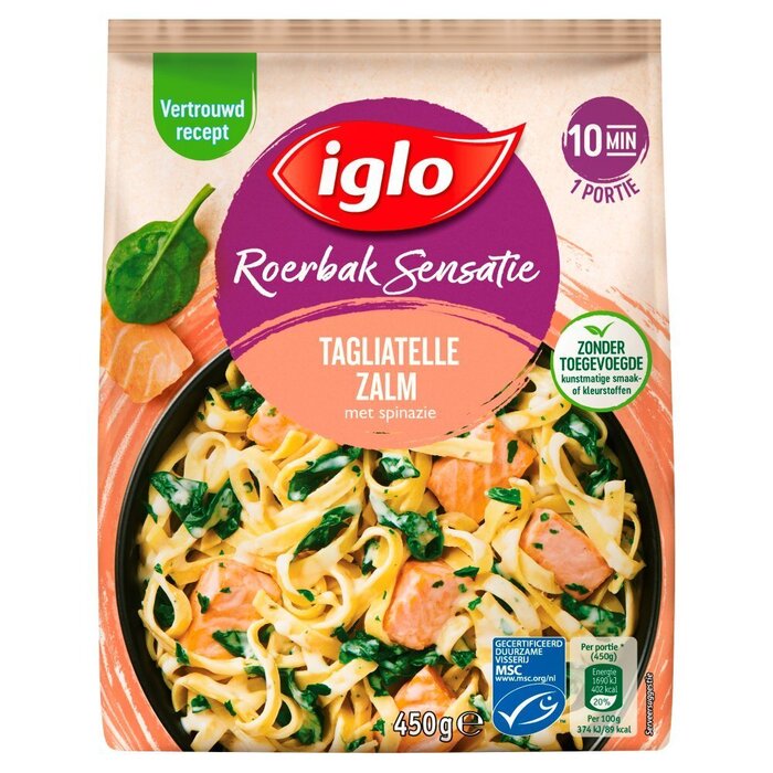 Iglo Roerbak sensatie tagliatelle spinazie & zalm (Zak, 450g)