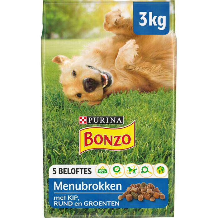 Bonzo Menubrokken adult kip hondenvoer droog (Zak, 3kg)