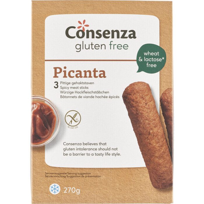 Consenza Pittige Gehaktstaven Gluten Free 3 x 90 g Doos (270g)