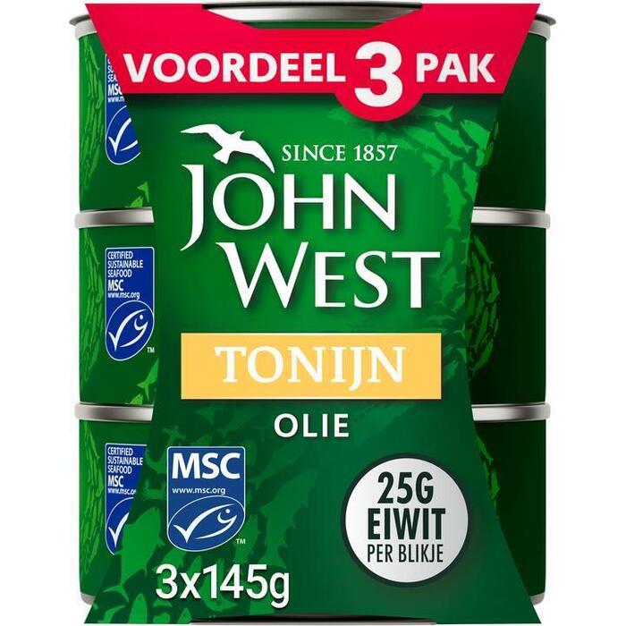 John West tonijnstukken in zonnebloemolie 3 x 145 gram (3 × 145g)