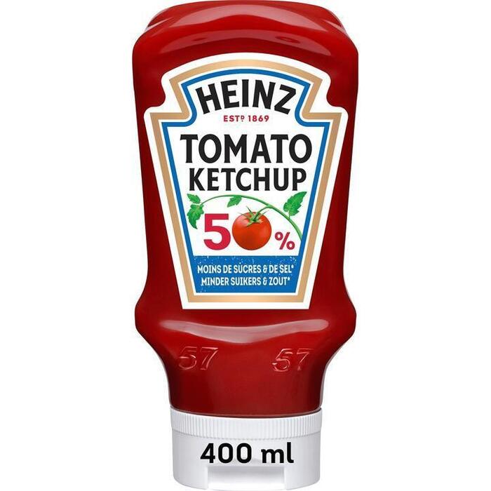 Heinz Tomaten Ketchup 50% Minder Suiker en Zout 400ml (Fles, 460g)