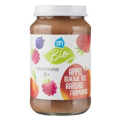 AH Biologisch Fruithapje appel-aardbei framboos-bes 8m (200g)