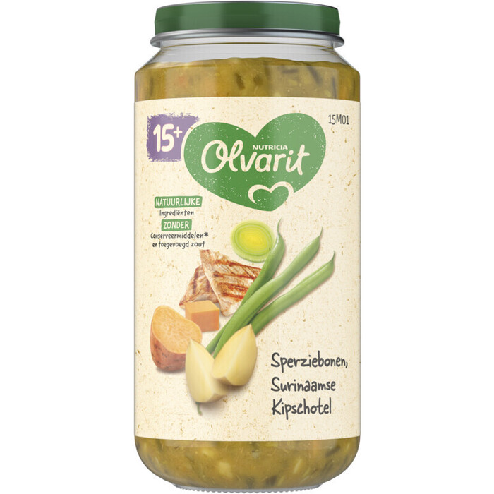 Olvarit Sperziebonen Surinaamse Kipschotel 15+ Maanden 250 g (Pot, 250g)