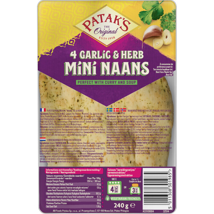 Patak's Mini naan garlic & coriander (4 × 47g)