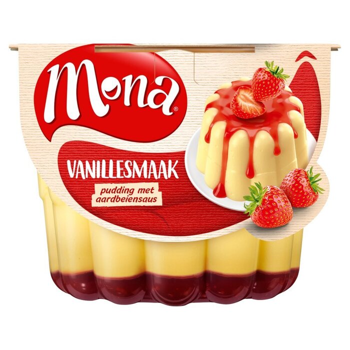 Pudding vanille/aardbeiensaus   (Stuk, 491g)