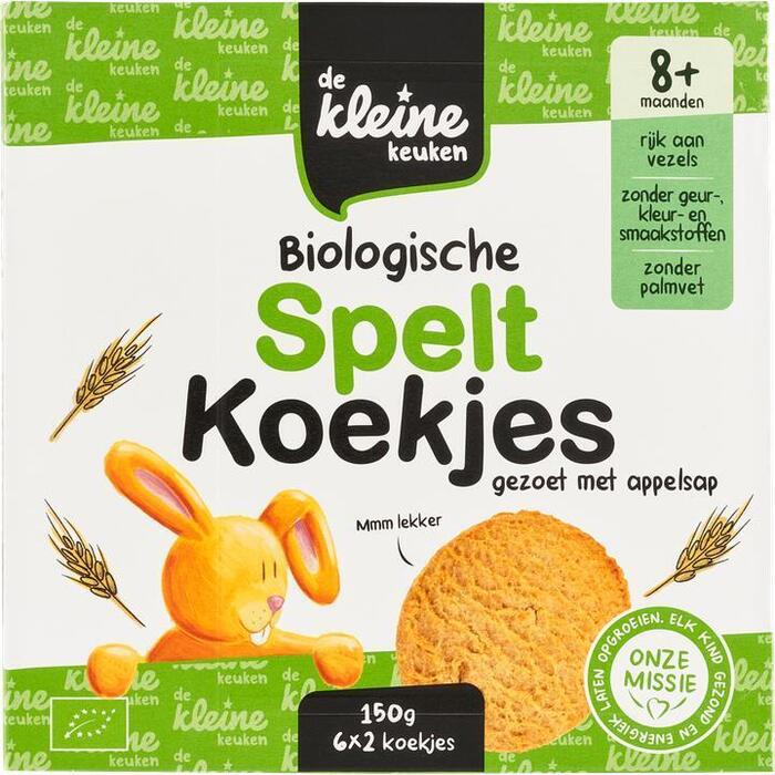 De Kleine Keuken Biologische Spelt Koekjes 8+ Maanden 6 x 2 Stuks 150g (150g)