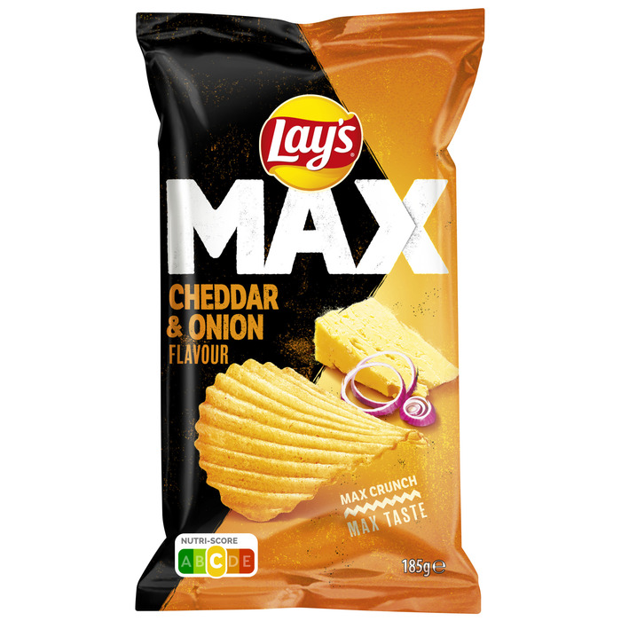 Lay's Max Ribbel Chips Cheddar & Ui 185 gr (185g)