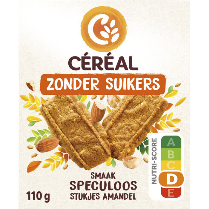 Céréal Minder Suikers Smaak Speculoos en Stukjes Amandelen 10 Koekjes 113 g (Stuk, 110g)