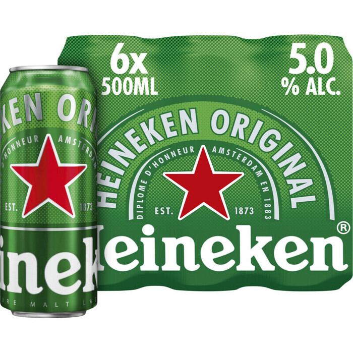 Heineken Premium Pilsener Bier Blik 50 cl (blik, 6 × 0.5L)