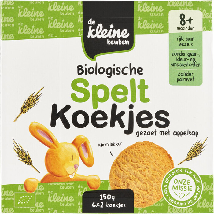 De Kleine Keuken Biologische Spelt Koekjes 8+ Maanden 6 x 2 Stuks 150g (150g)