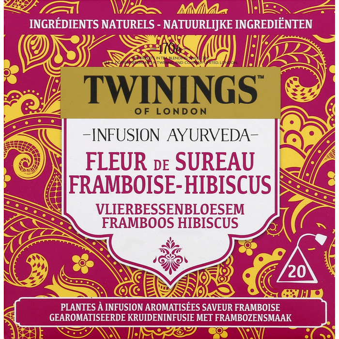 Twinings of London Infusion Ayurveda Vlierbloesem Framboos Hibiscus 20 Builtjes 36 g (36g)