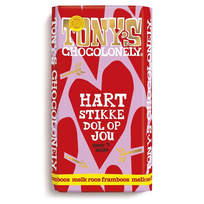 Tony's Chocolonely Gifting liefde Melk Roos Framboos (180g)