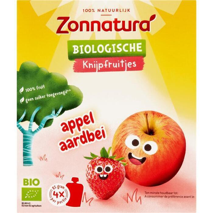 Kikker knijpfruit appel-aardbei (Stuk, 4 × 85g)
