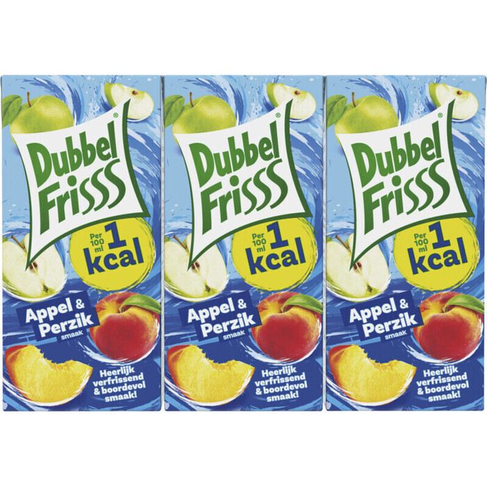 DubbelFrisss Appel Perzik 1kcal 6 x 0,2 L (6 × 200ml)