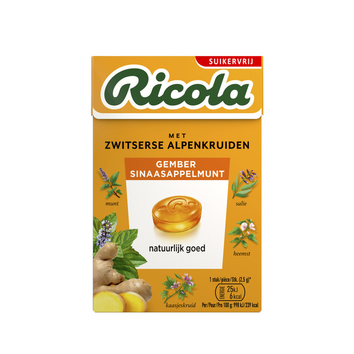 Ricola Gember sinaasappelmunt suikervrij (50g)