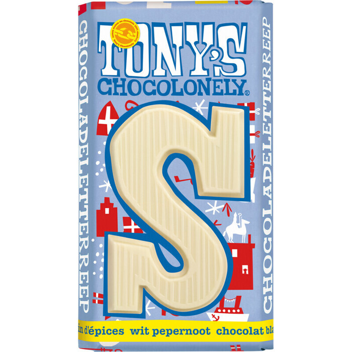 Tony's Chocolonely Witte chocolade letter reep pepernoot S 180 g (180g)