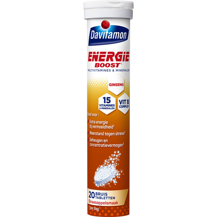 Davitamon Energie Boost Multivitamines & Mineralen Sinaasappelsmaak 20 Bruistabletten 79 g (79g)