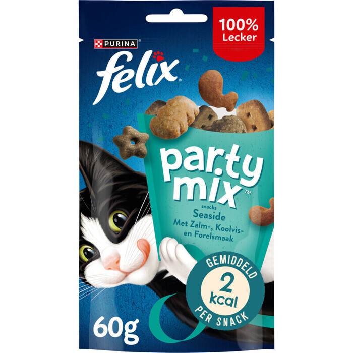 PURINA® FELIX Party Mix Snacks Seaside met Zalm-, Koolvis- & Forelsmaak 60 g (Zak, 60g)