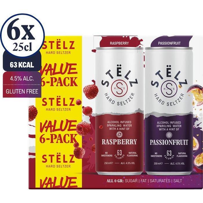 STËLZ - Raspberry & Passionfruit - Voordeelpack - 6 x 250ML (4 × 250ml)