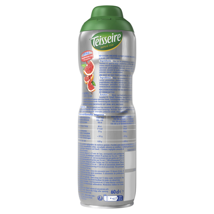 Teisseire Zero Suiker Roze Grapefruit Siroop 60 cl (0.6L)