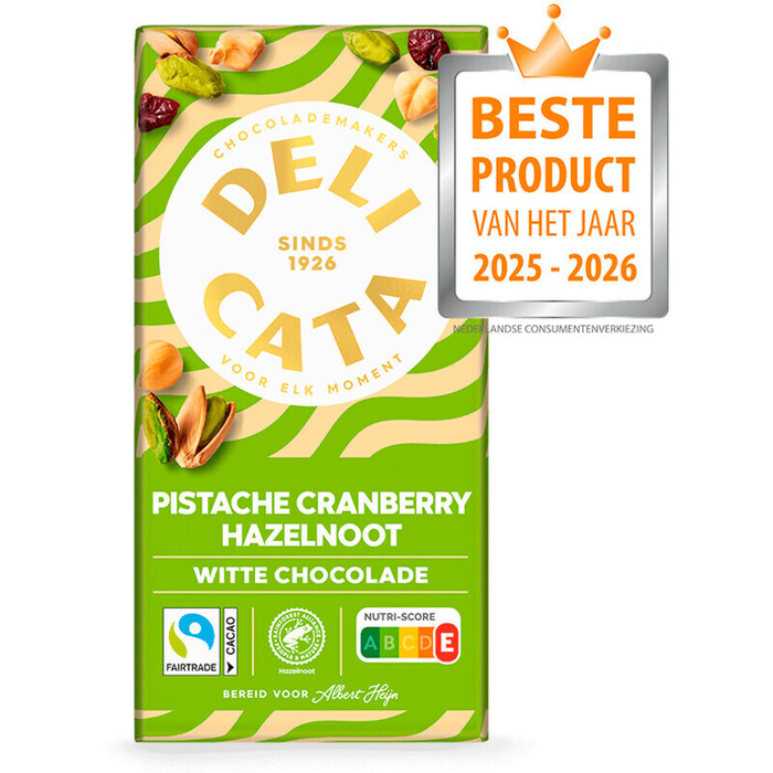 Delicata Wit pistache hazelnoot cranberry (150g)