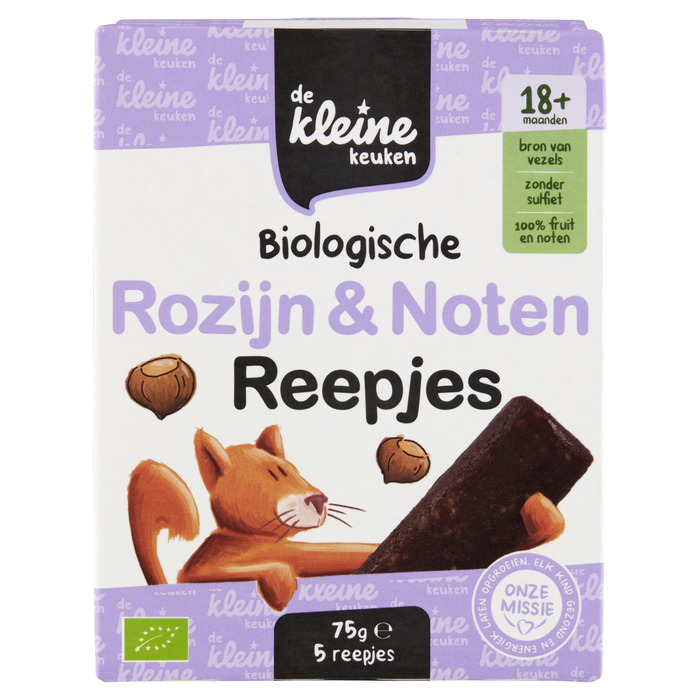 De Kleine Keuken Biologische Rozijn & Noten Reepjes 18+ Maanden 5 Stuks 75 g (5 × 15g)