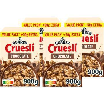 Quaker Cruesli Chocolade Ontbijtgranen Voordeelverpakking 4 x 900gr (900g)