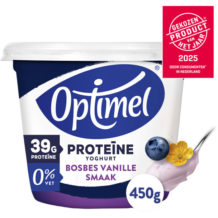 Optimel Proteïne Yoghurt Bosbes Vanillesmaak 0% Vet 450g (450g)