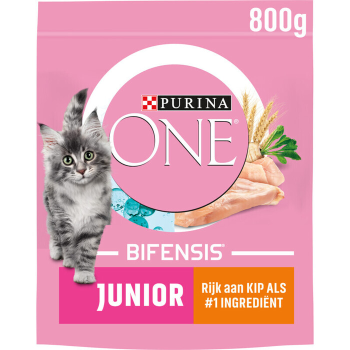 Purina One junior kip & volkoren granen (Doos, 800g)