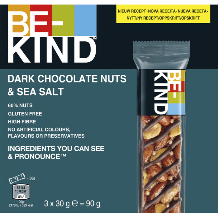 BE-KIND Notenreep - Dark Chocolate Nuts & Sea Salt - Multipack - 3 x 30g (90g)
