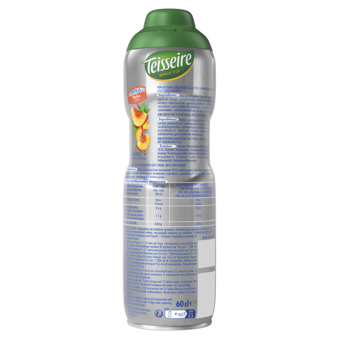 Teisseire Zero Suiker Perzik Siroop 60 cl (0.6L)