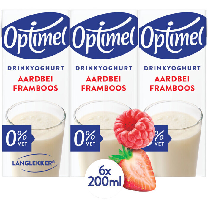 Langlekker drinkyoghurt aardbei framboos (Set, 6 × 200ml)