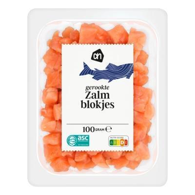 Zalmblokjes Gerookt, (100g)