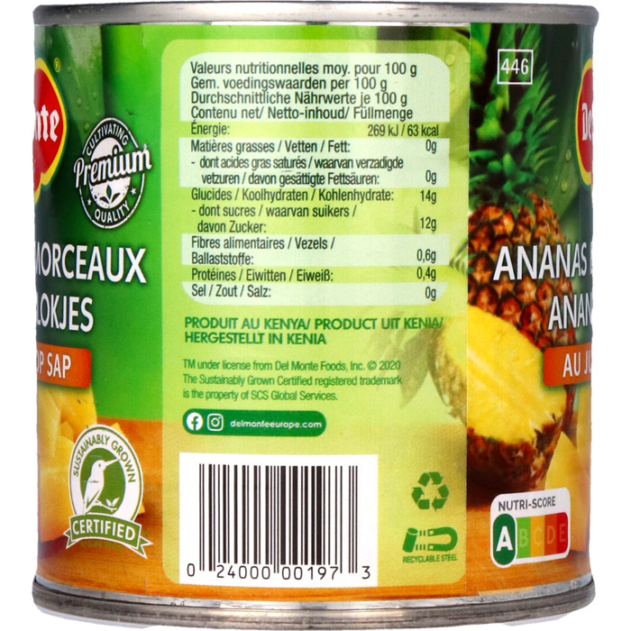 Del Monte Ananasblokjes op sap (435g)