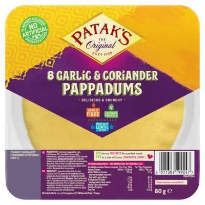 Patak's Pappadums garlic coriander kant en klaar (80g)