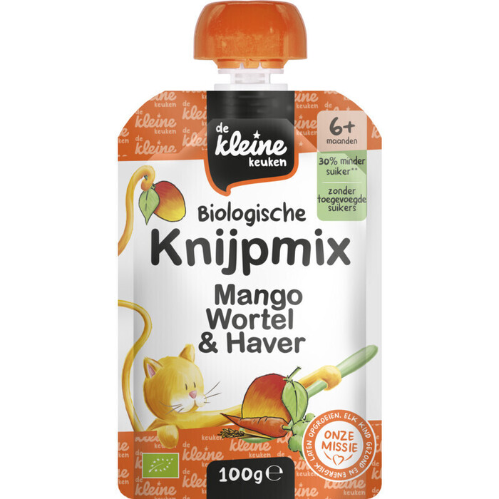 De Kleine Keuken Knijpmix mango wortel & haver 6m+ (100g)