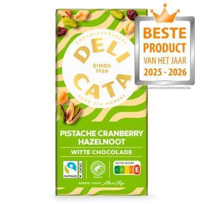 Delicata Wit pistache hazelnoot cranberry (150g)