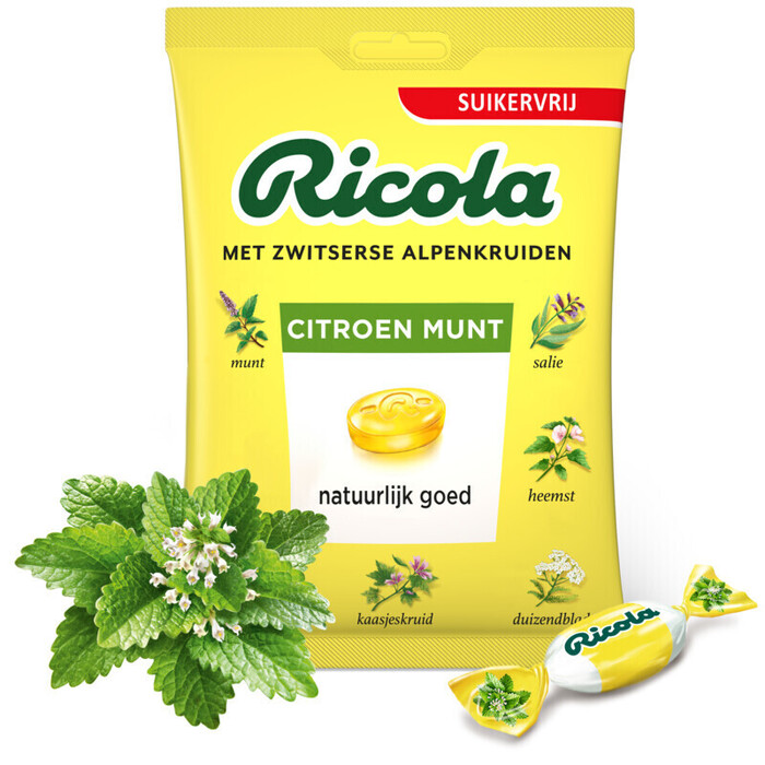 Ricola Citroen munt suikervrij (75g)