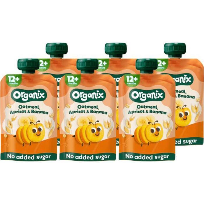 6 x Organix Knijpfruit Havermout, abrikoos & banaan 12mnd (100g)