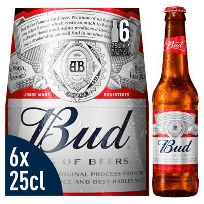 Bud Pils Bier Flessen 6 x 25 cl (glazen fles, 6 × 250ml)