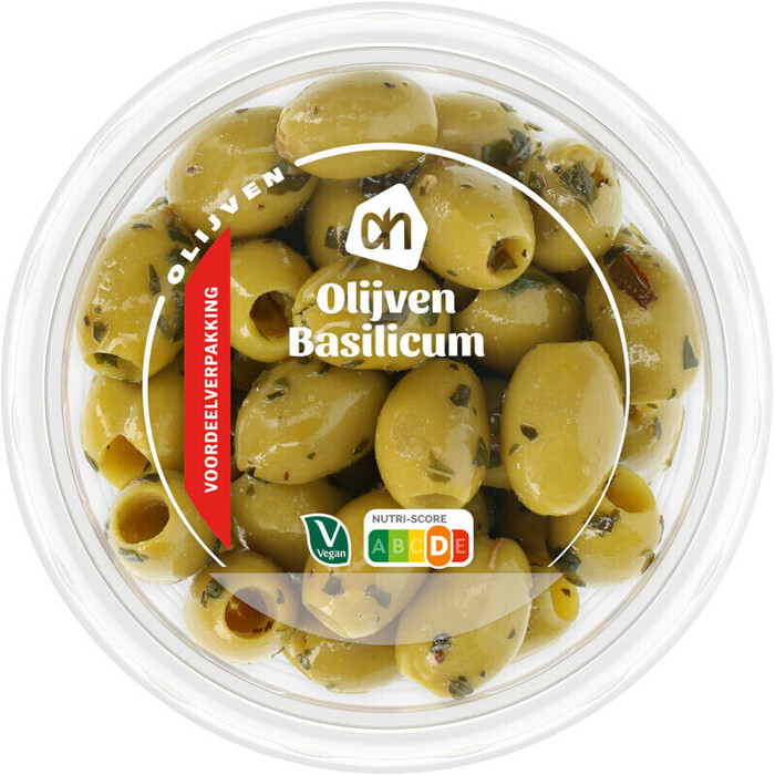 AH Groene olijven met basilicum (260g)