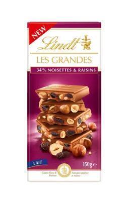 Lindt Les grandes 34% noisettes & raisins (150g)
