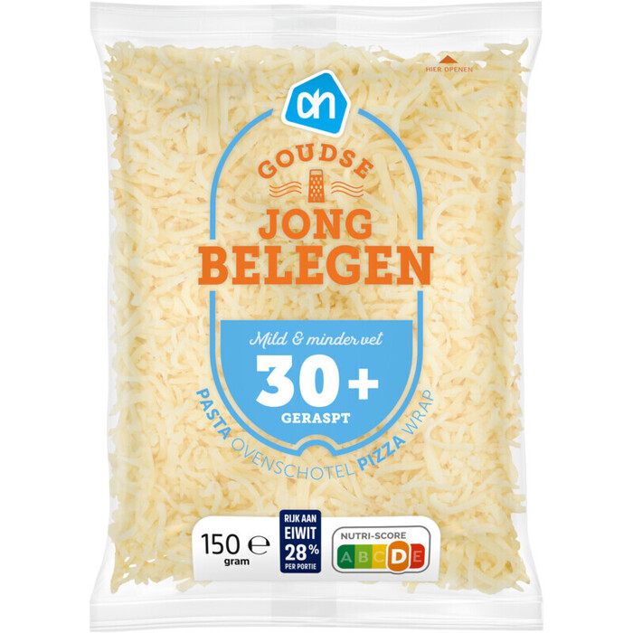 Geraspte Goudse jong belegen kaas 30+ (150g)